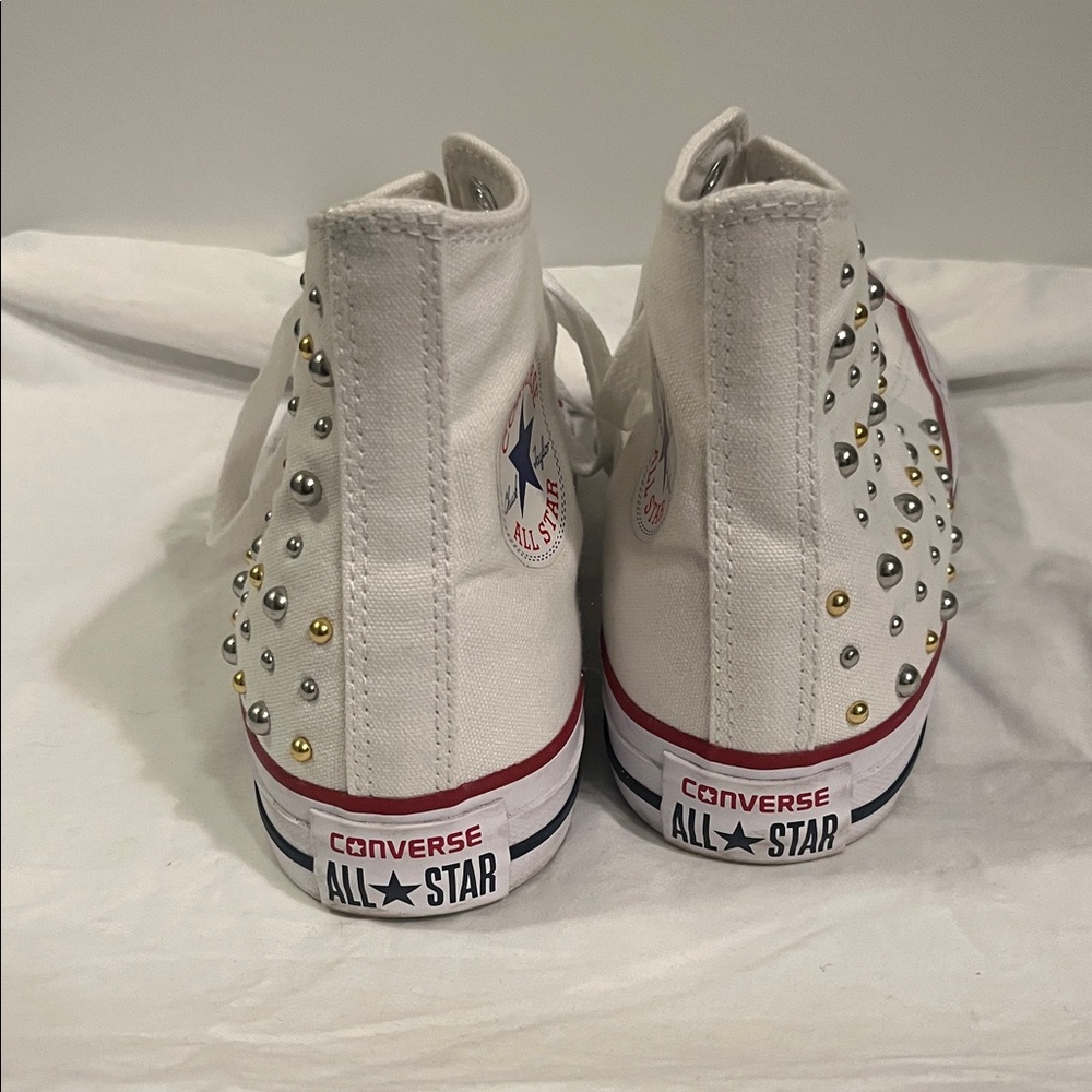 Converse CTAS White high top sneaker studded gold silver metal studs M 5 W 7 EUC - Picture 5 of 10